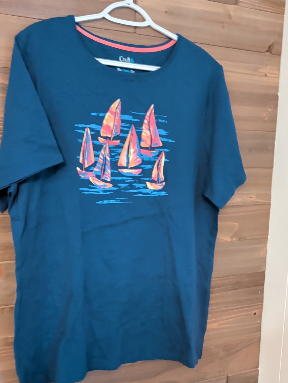 Croft & Barrow Navy Tee with Pink Trim and Light Blue Logo